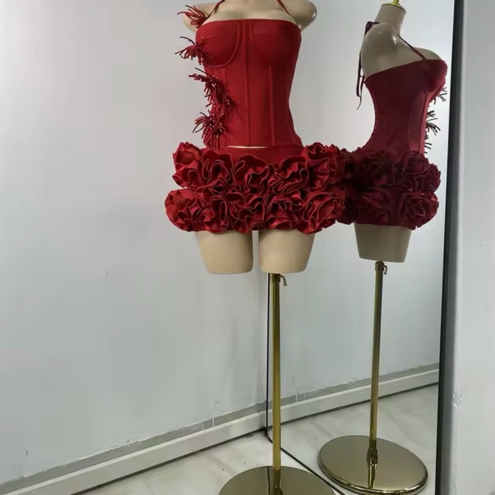 Elegant  Red Dress with Floral details